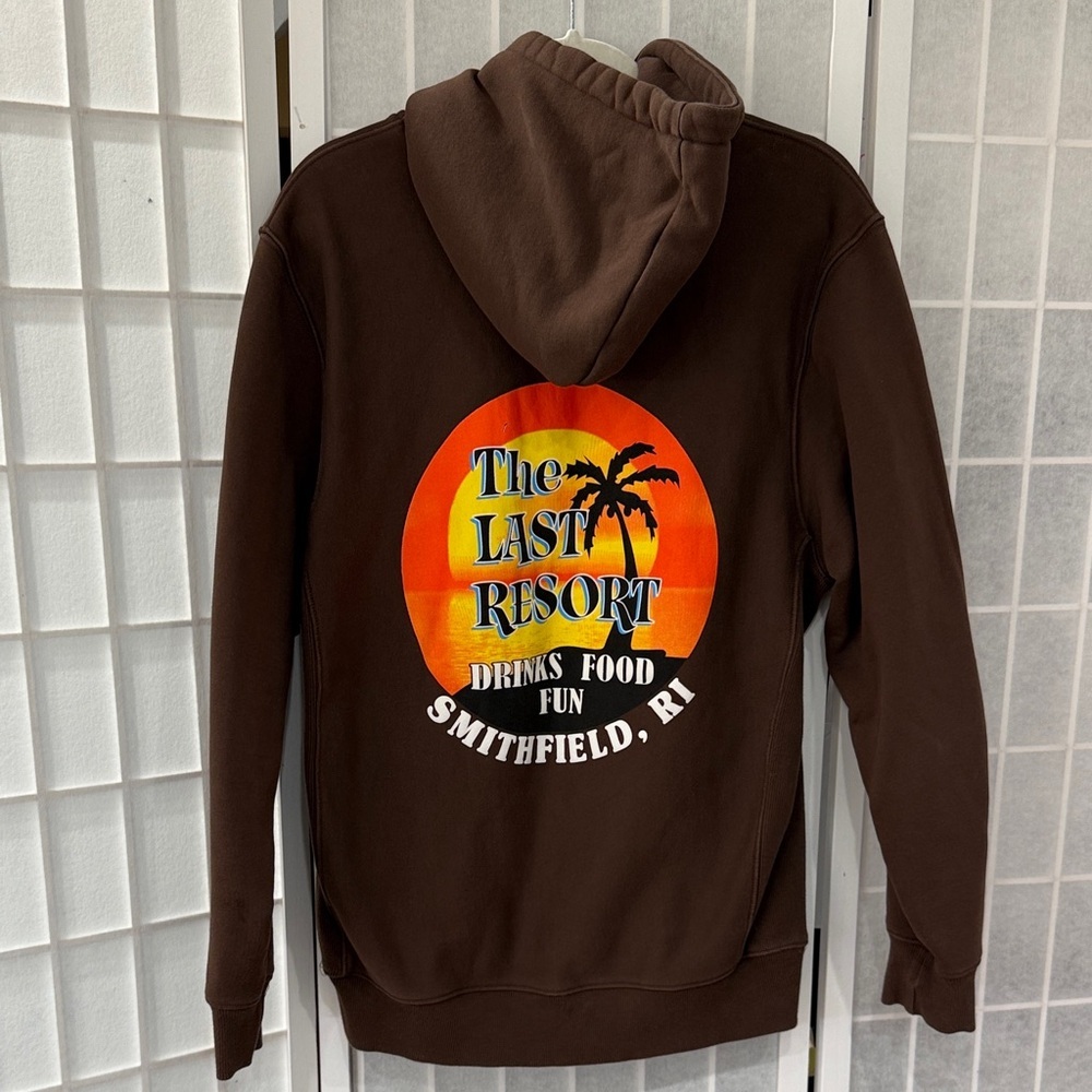 Men’s Brown Hoodie with Sunset Graphic The Last Resort Size L - Picture 2 of 5